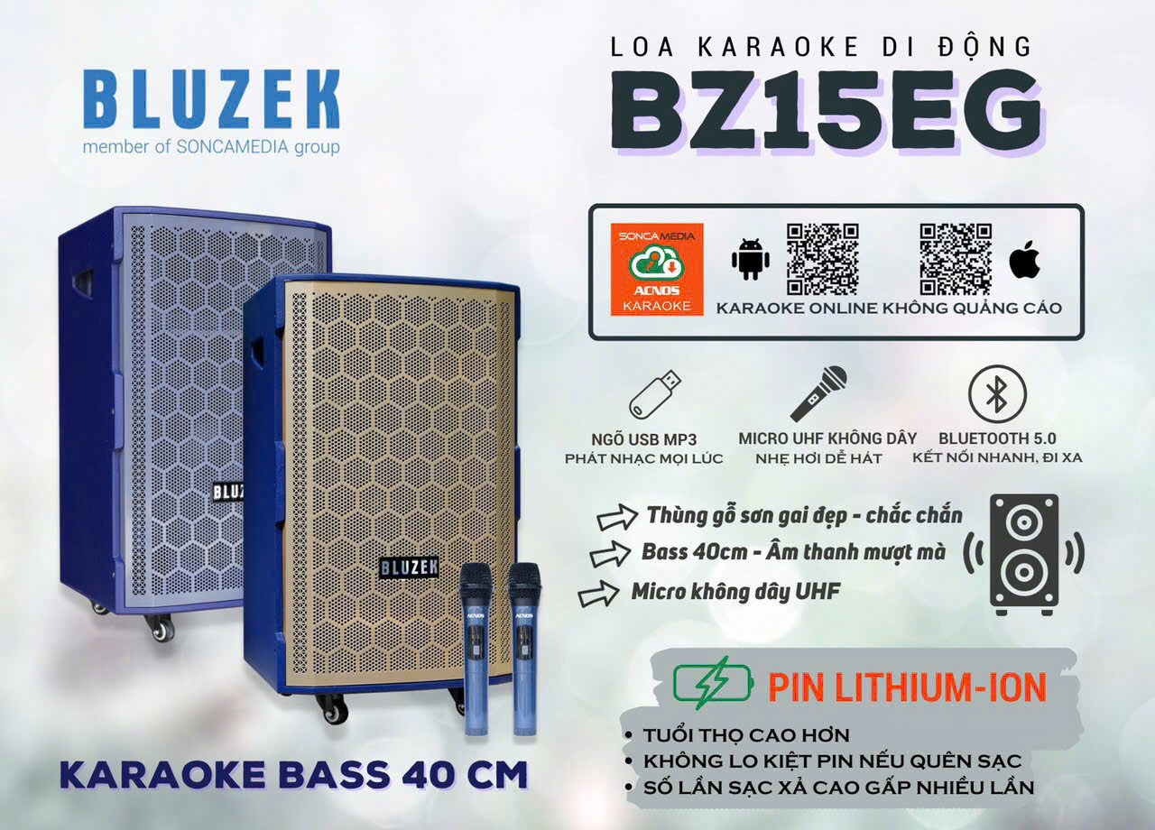 Loa Kéo Bluzek BZ15EG Bass 40cm công suất 300W kèm 2 mirco