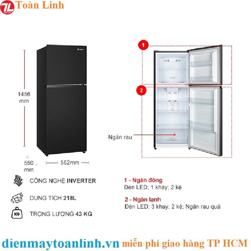 Tủ lạnh Casper RT-230PB Inverter 218 lít - Chính hãng