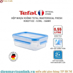 Hộp nhựa vuông Tefal Masterseal Fresh K3021122 - 550ml - xanh - Chính hãng