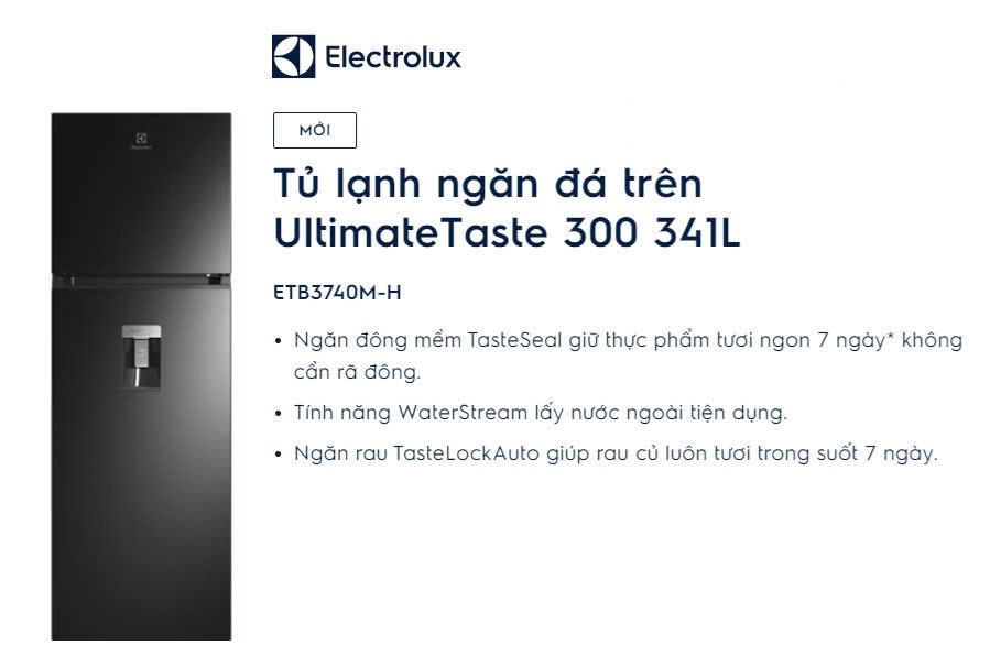 Tủ lạnh Electrolux ETB3740M-H Inverter 341 lít