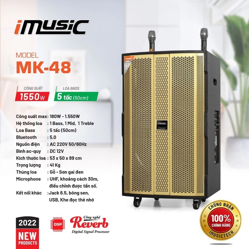 Loa Kéo iMusic MK-48 Bass 50cm công suất 1550W kèm 2 mirco